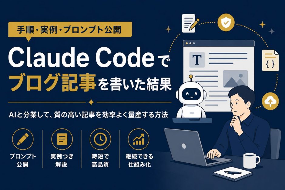 Claude Codeでブログ記事を書いた結果【手順・実例・プロンプト公開】のアイキャッチ画像